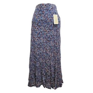 Michael Kors Blue Coral Floral Long Women's Skirt Lined Medium